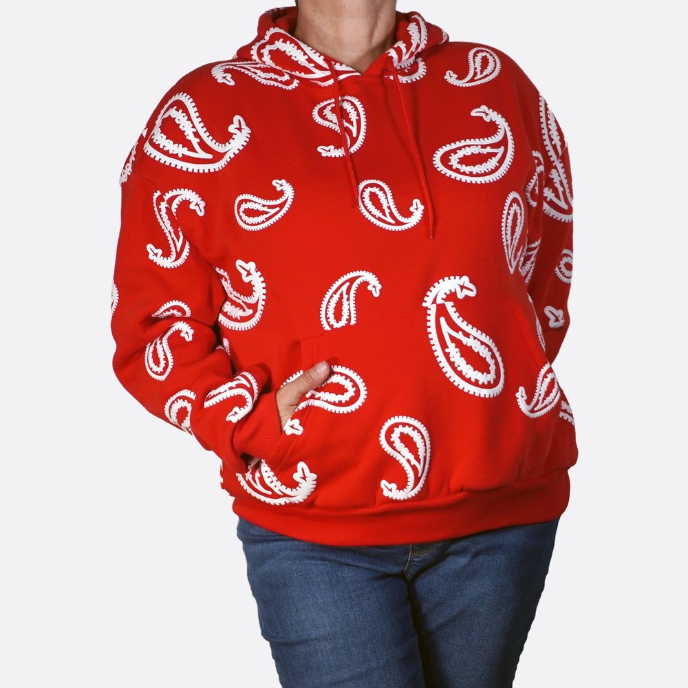 Riot Empire 3D Puff Print Paisley Red Hoodie XL 1X Tall Friendly Streetwear